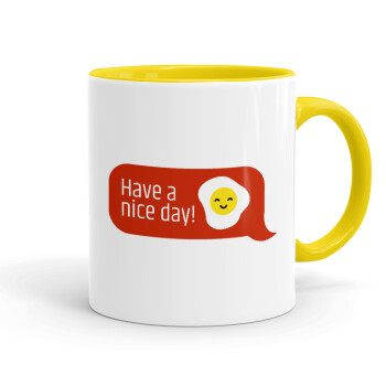Have a nice day Emoji, Κούπα χρωματιστή κίτρινη, κεραμική, 330ml