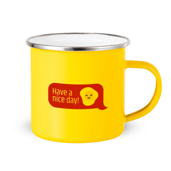 Have a nice day Emoji, Yellow Enamel Metallic Cup 360ml
