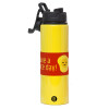 Metallic water bottle with safety lid, 850ml aluminum