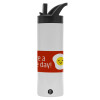 Metallic thermos bottle with straw & handle, stainless steel (Stainless steel 304), double-walled, 600ml.