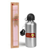 Easter Set, metallic Silver aluminum water bottle (500ml) & scented flat Easter candle (30cm) (PINK)