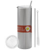 Tumbler stainless steel Silver 600ml, with metal straw & cleaning brush