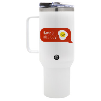 Have a nice day Emoji, Mega Stainless steel Tumbler with lid, double wall 1,2L