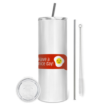 Have a nice day Emoji, Eco friendly stainless steel tumbler 600ml, with metal straw & cleaning brush