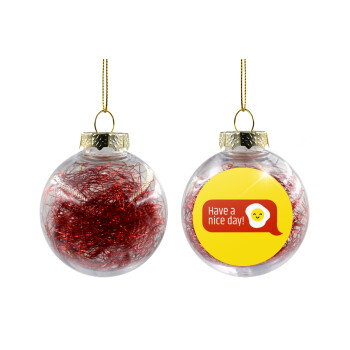 Have a nice day Emoji, Χριστουγεννιάτικη μπάλα δένδρου διάφανη με κόκκινο γέμισμα 8cm