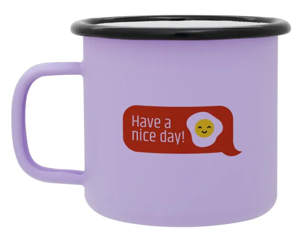 Have a nice day Emoji — Metal enamel mug, matte light pastel purple, 360ml