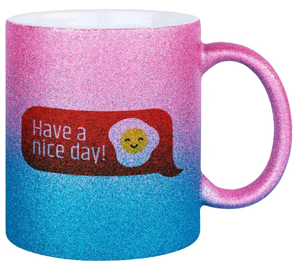 Have a nice day Emoji — Gold/blue glitter mug, ceramic, 330ml