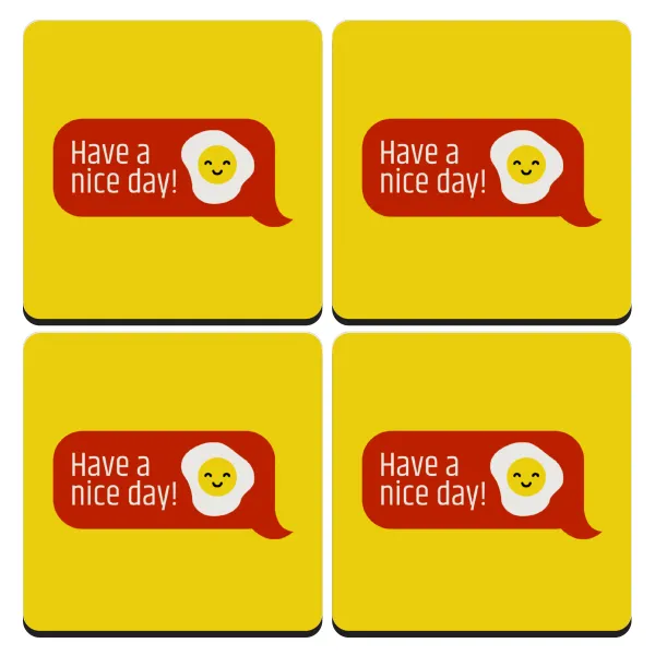 Have a nice day Emoji — Set of 4 square wooden coasters (9cm)