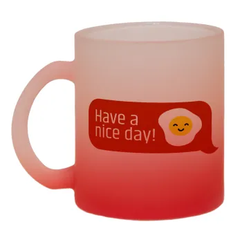 Have a nice day Emoji, Κούπα γυάλινη δίχρωμη με βάση το κόκκινο ματ, 330ml