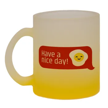 Have a nice day Emoji, Κούπα γυάλινη δίχρωμη με βάση το κίτρινο ματ, 330ml