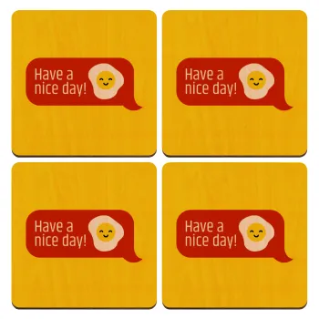 Have a nice day Emoji, ΣΕΤ x4 Σουβέρ ξύλινα τετράγωνα plywood (9cm)
