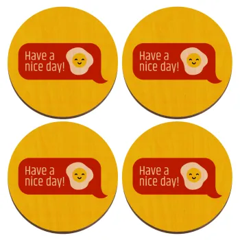 Have a nice day Emoji, ΣΕΤ x4 Σουβέρ ξύλινα στρογγυλά plywood (9cm)
