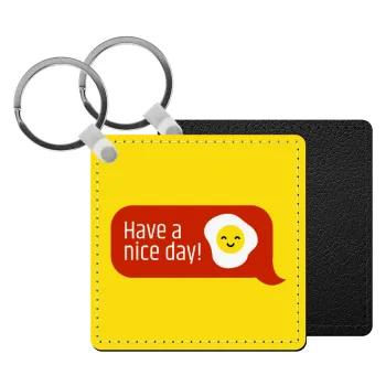 Have a nice day Emoji, Μπρελόκ Δερματίνη, τετράγωνο ΜΑΥΡΟ (5x5cm)