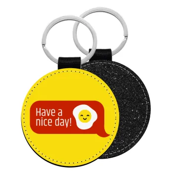 Have a nice day Emoji, Μπρελόκ Δερματίνη, στρογγυλό ΜΑΥΡΟ (5cm)