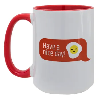 Have a nice day Emoji, Κούπα Mega 15oz, κεραμική Κόκκινη, 450ml
