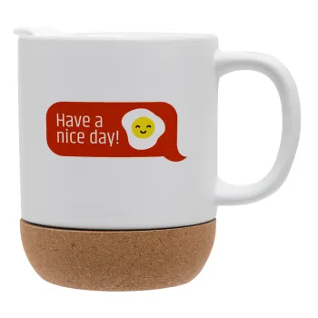 Have a nice day Emoji, Κούπα, κεραμική με βάση φελού και καπάκι (ΜΑΤ), 330ml