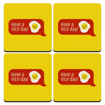 Have a nice day Emoji, ΣΕΤ 4 Σουβέρ ξύλινα τετράγωνα (9cm)