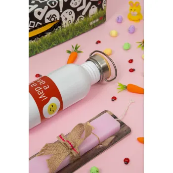 Have a nice day Emoji, Πασχαλινή Λαμπάδα με παγούρι μεταλλικό (620ml, stainless steel) & κερί αρωματικό πλακέ (30cm) (ΡΟΖ)