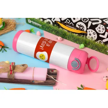 Have a nice day Emoji, Πασχαλινή Λαμπάδα με Παιδικό παγούρι θερμό, ανοξείδωτο, με καλαμάκι ασφαλείας, ΡΟΖ (500ml)