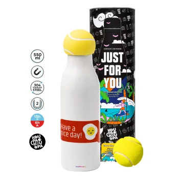 Have a nice day Emoji, Μπάλα τένις μεταλλικό παγούρι θερμός, διπλού τοιχώματος, 550ml