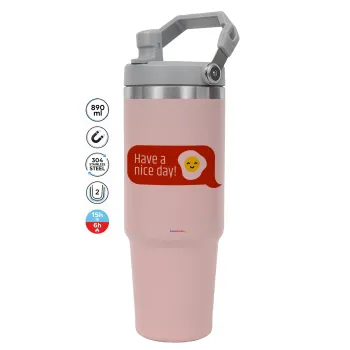 Have a nice day Emoji, ΡΟΖ χρώματος Θερμός Ανοξείδωτο 890ml (30oz) με χερούλι