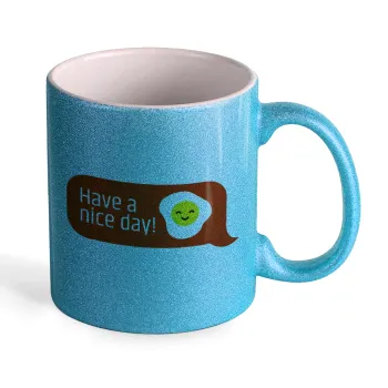 Have a nice day Emoji, Κούπα Σιέλ Glitter που γυαλίζει, κεραμική, 330ml