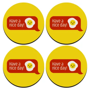 Have a nice day Emoji, ΣΕΤ 4 Σουβέρ ξύλινα στρογγυλά (9cm)