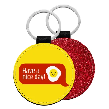 Have a nice day Emoji, Μπρελόκ Δερματίνη, στρογγυλό ΚΟΚΚΙΝΟ (5cm)