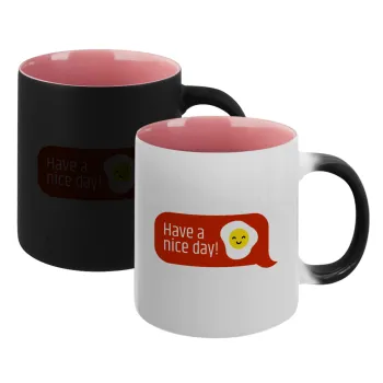 Have a nice day Emoji, Κούπα Μαγική εσωτερικό ΡΟΖ, κεραμική 330ml που αλλάζει χρώμα με το ζεστό ρόφημα