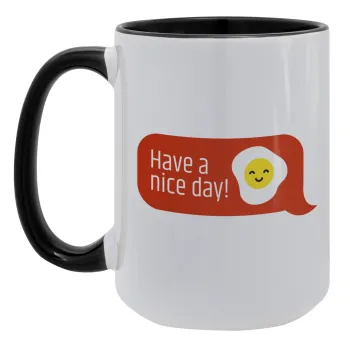 Have a nice day Emoji, Κούπα Mega 15oz, κεραμική Μαύρη, 450ml