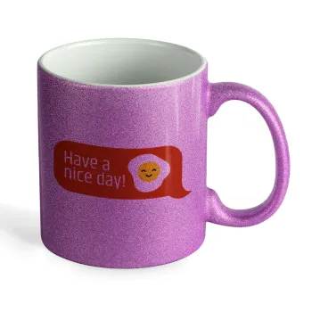 Have a nice day Emoji, Κούπα Μωβ Glitter που γυαλίζει, κεραμική, 330ml