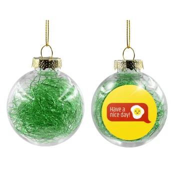 Have a nice day Emoji, Transparent Christmas tree ball ornament with green filling 8cm