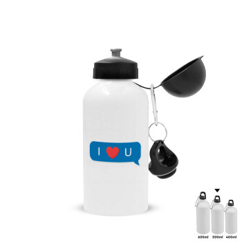 I Love You text message, Metal water bottle, White, aluminum 500ml
