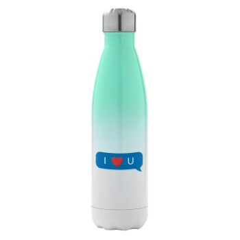 I Love You text message, Metal mug thermos Green/White (Stainless steel), double wall, 500ml