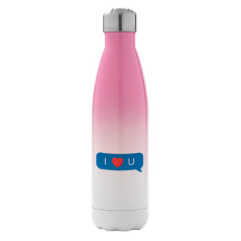 I Love You text message, Metal mug thermos Pink/White (Stainless steel), double wall, 500ml