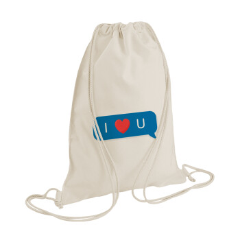 I Love You text message, Backpack bag GYMBAG natural (28x40cm)