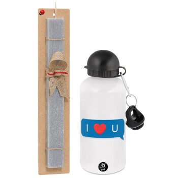 I Love You text message, Easter Set, metallic aluminum water bottle (500ml) & aromatic flat Easter candle (30cm) (GRAY)