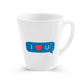 I Love You text message, Κούπα κωνική Latte Λευκή, κεραμική, 300ml