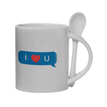 I Love You text message, Ceramic coffee mug with Spoon, 330ml (1pcs)