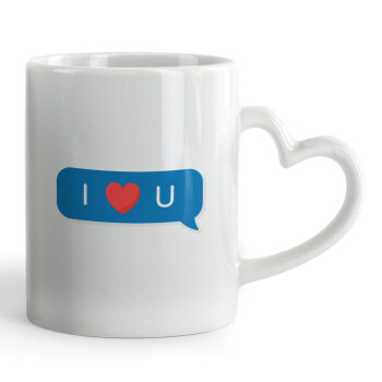 I Love You text message, Mug heart handle, ceramic, 330ml