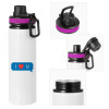 Metallic water bottle with safety lid, 850ml aluminum