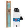 Easter Set, metallic aluminum water bottle (500ml) & scented flat candle (30cm) (TURQUOISE)