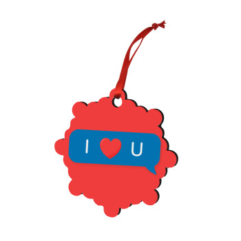 I Love You text message, Christmas ornament snowflake wooden 7.5cm