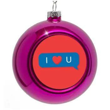 I Love You text message, Purple Christmas tree ornament bauble 8cm