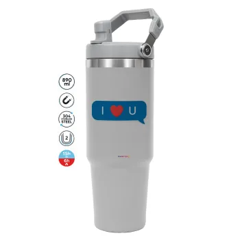 I Love You text message, GREY color, 890ml (30oz) stainless Steel Tumbler with Handle