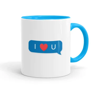 I Love You text message, Mug colored light blue, ceramic, 330ml
