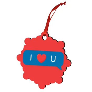 I Love You text message, Christmas ornament snowflake wooden 7.5cm