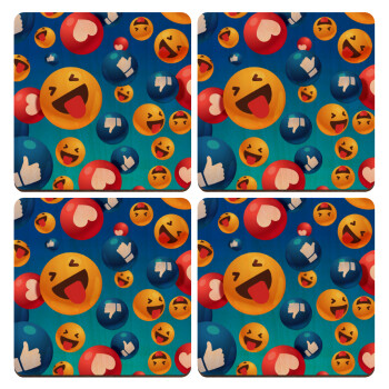3D Emoji Collection, ΣΕΤ x4 Σουβέρ ξύλινα τετράγωνα plywood (9cm)