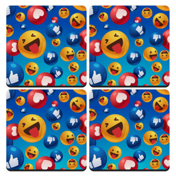 3D Emoji Collection, ΣΕΤ 4 Σουβέρ ξύλινα τετράγωνα (9cm)