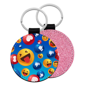 3D Emoji Collection, Μπρελόκ Δερματίνη, στρογγυλό ΡΟΖ (5cm)